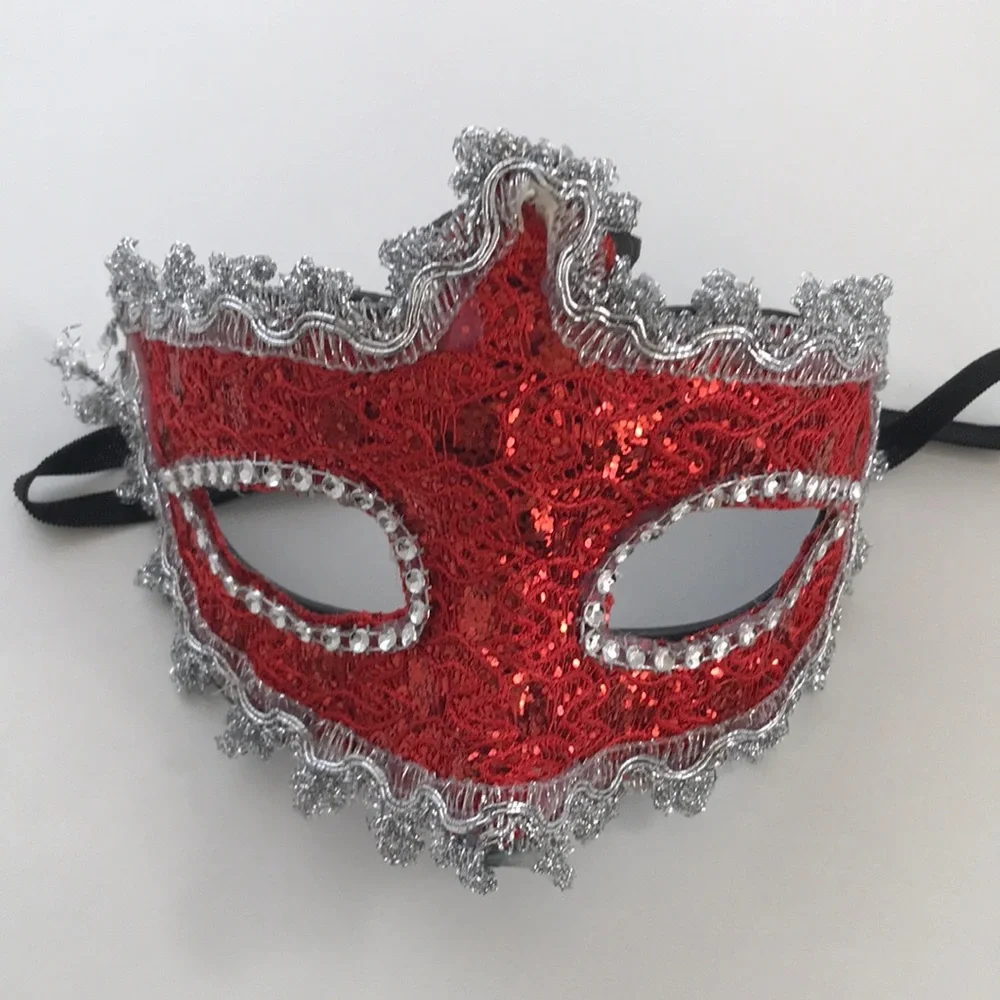 MARDI GRAS WOMENS RED SPARKEL EYE FACE MASK